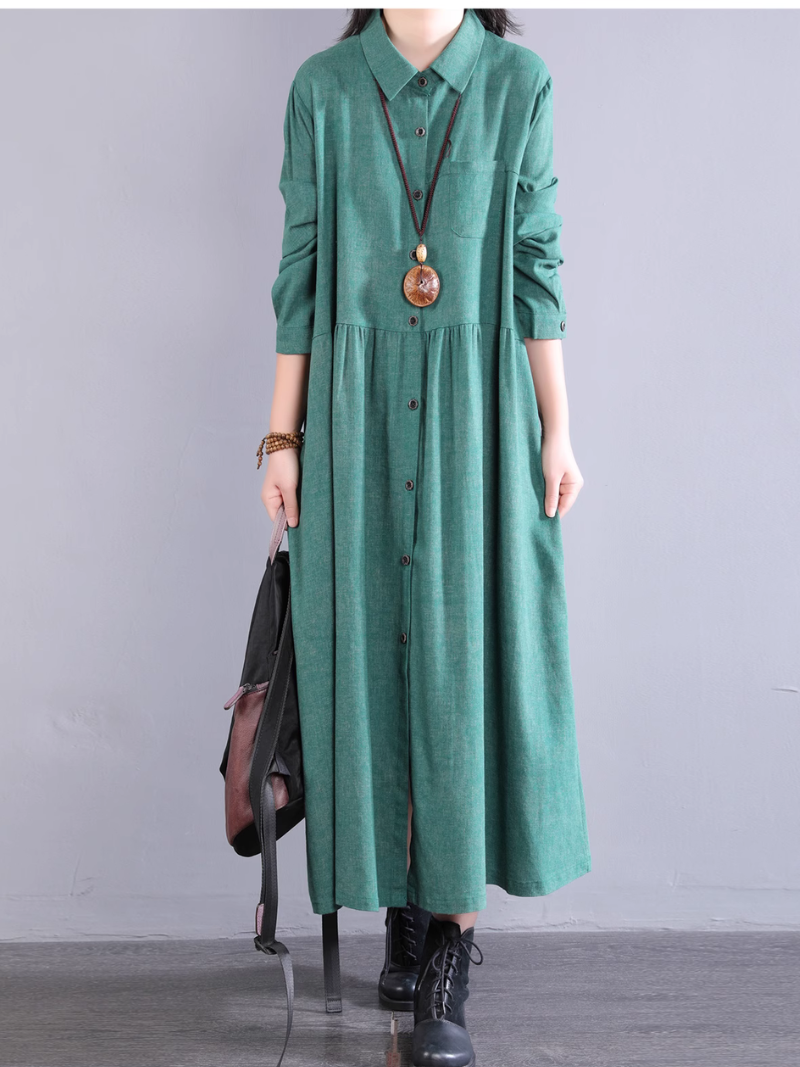 Women's Summer Button-Up Collar Style A-Line Shirt Dress