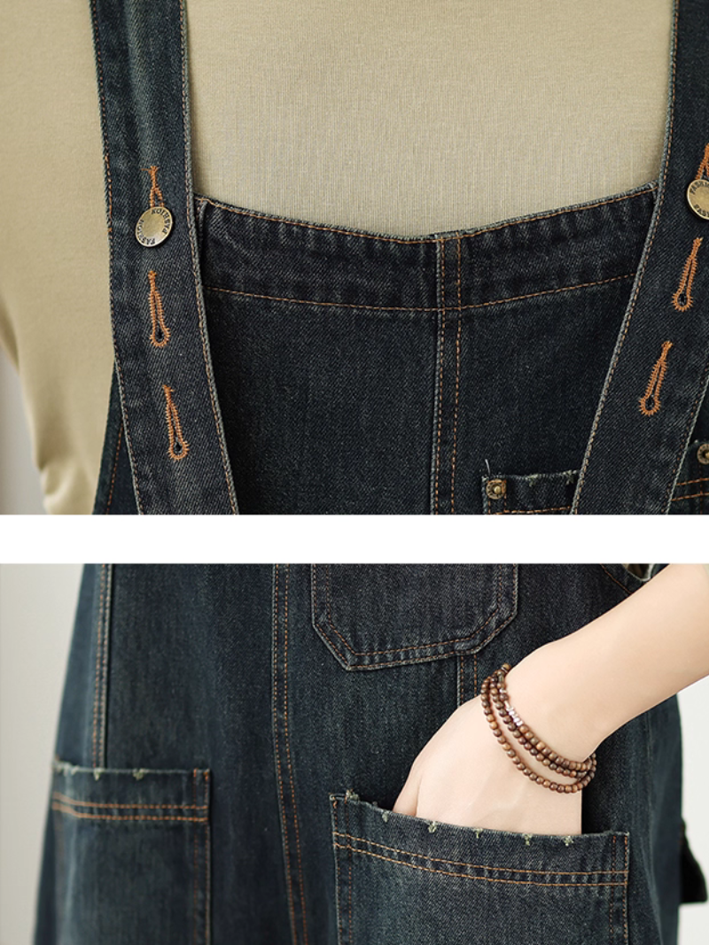Comfortable Wide-Leg Denim Overalls with Adjustable Straps and Pockets