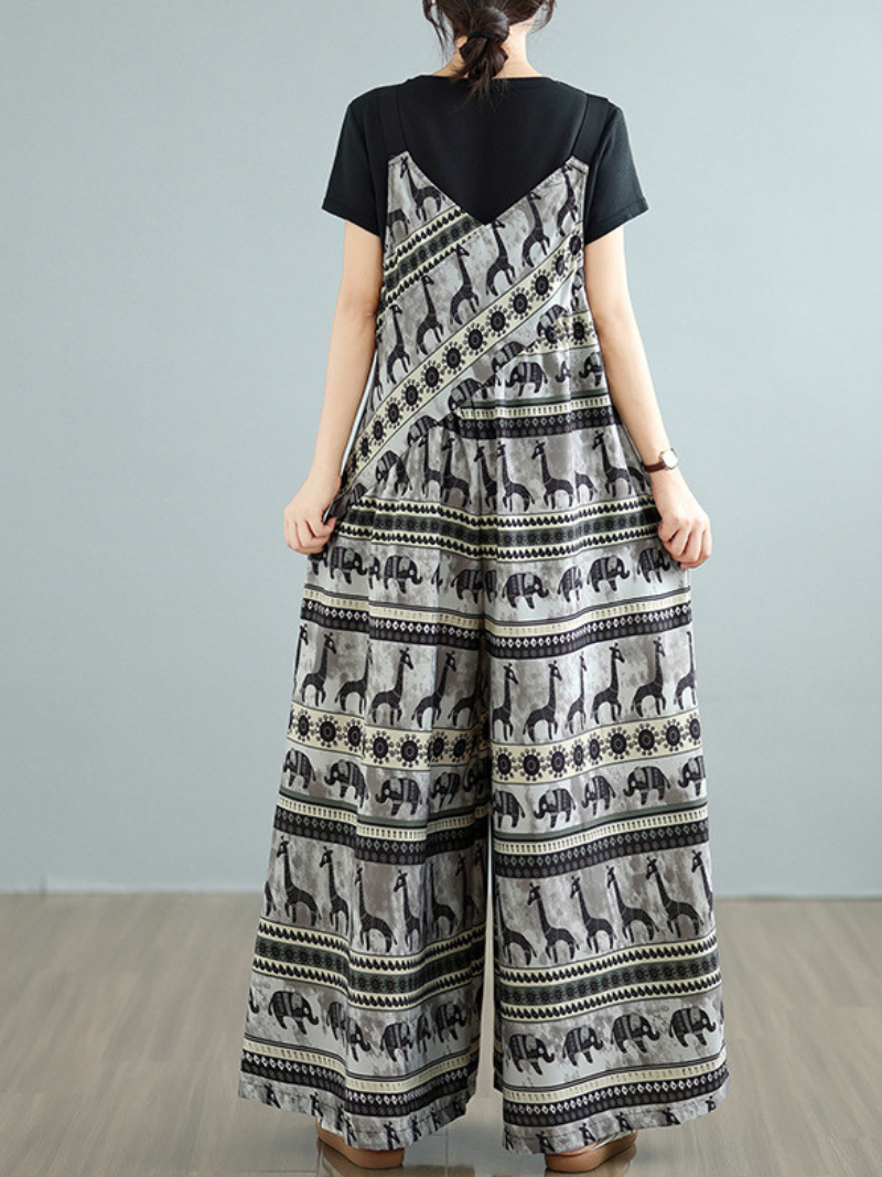 Women’s Spring Trendy Floral Pattern Loose Overalls Dungarees