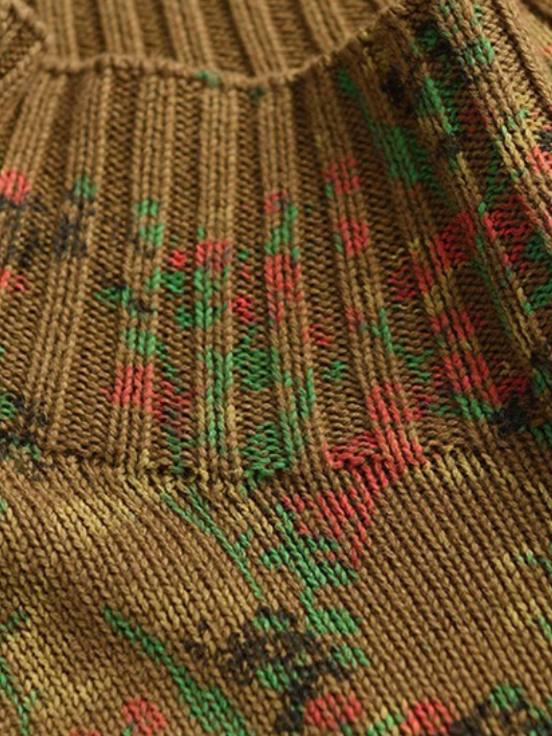 Jacquard Floral Knit Sweater with Relaxed Silhouette for Effortless Layering