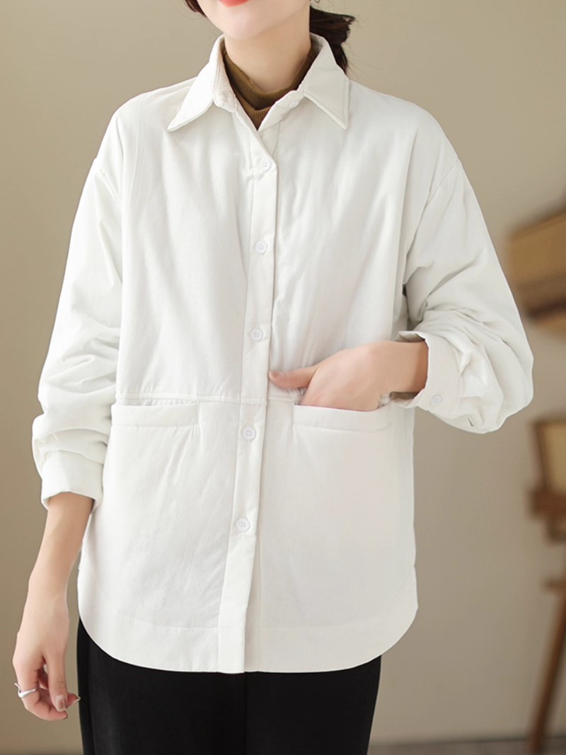 Minimalist cotton-nylon women's jacket, relaxed shacket with refined button front