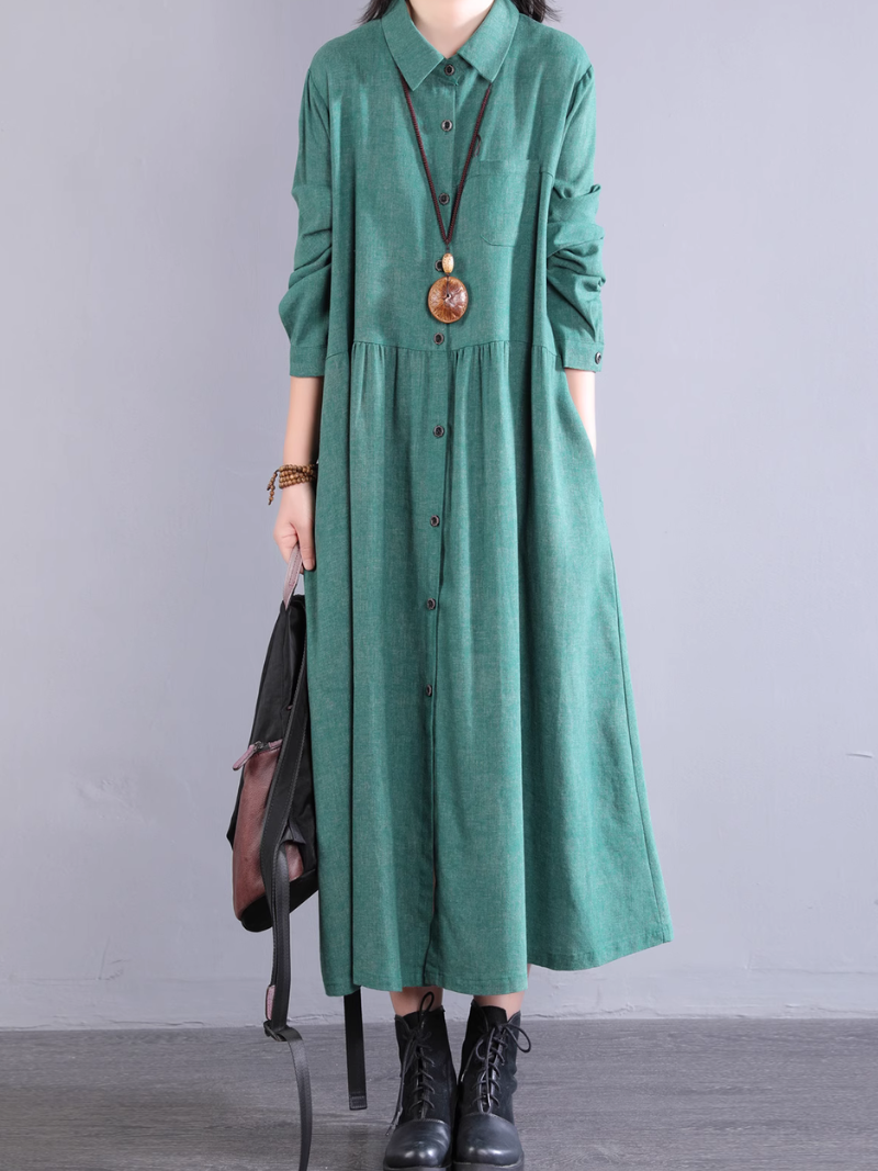 Women's Summer Button-Up Collar Style A-Line Shirt Dress