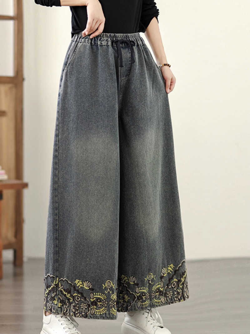 Women's Spring and Autumn Embroidered Printed Pocket Bottom