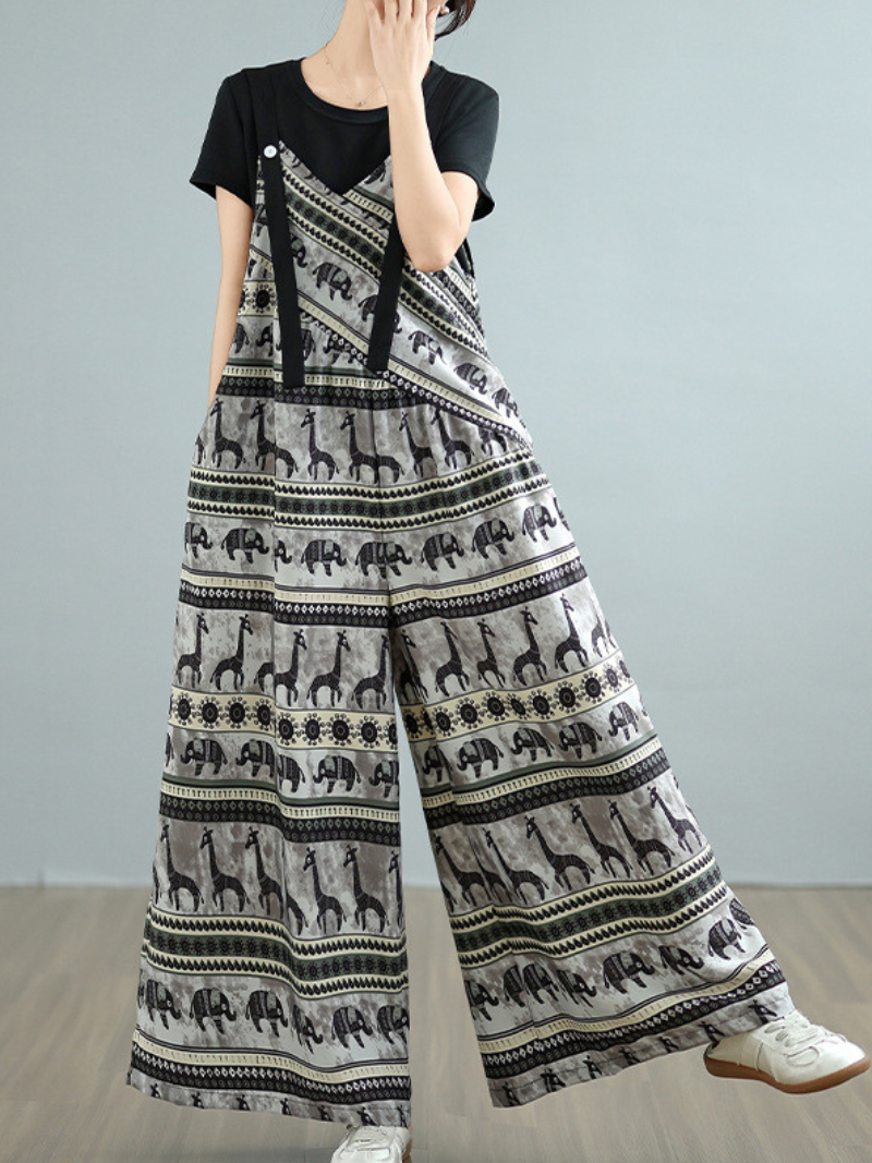 Women’s Spring Trendy Floral Pattern Loose Overalls Dungarees