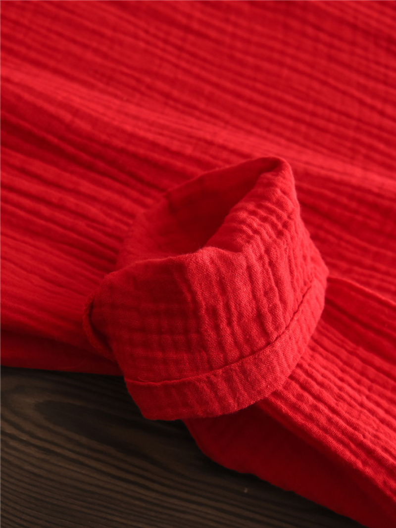 Elegant Cotton-Linen Mandarin Collar Midi Tunic Dress with Frog Buttons