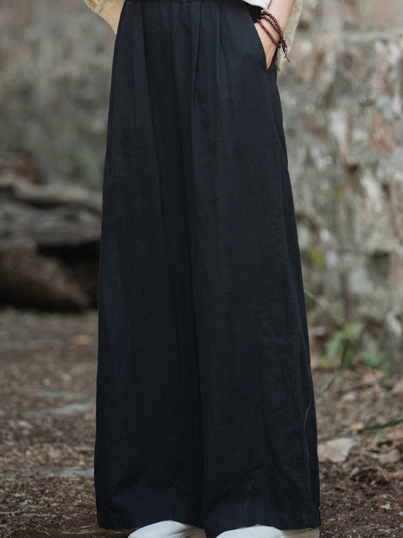 Black wide-leg pants worn 