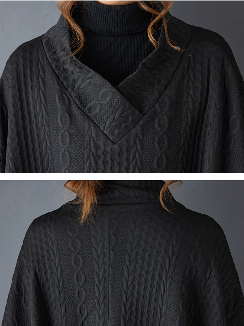 Textured A-line Cape Poncho in Polyester Blend, Minimalist Winter Layer