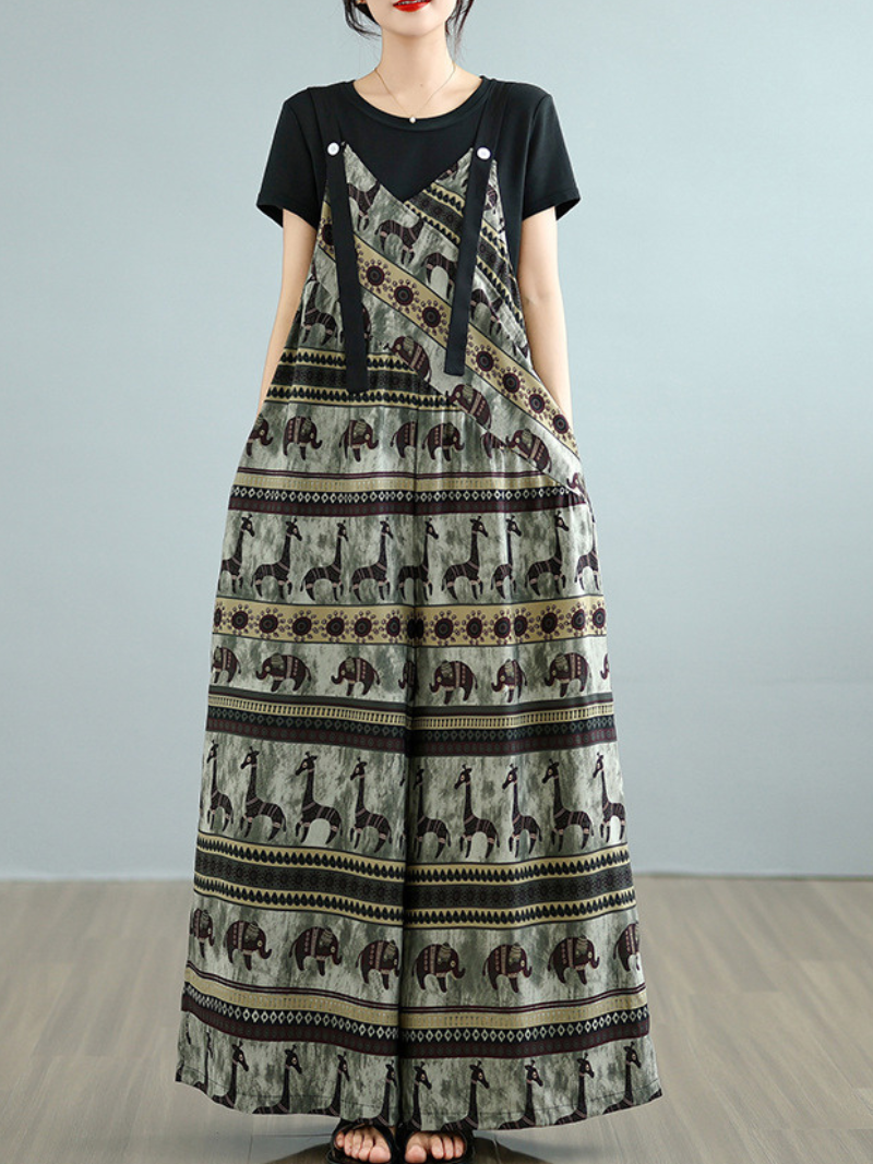 Women’s Spring Trendy Floral Pattern Loose Overalls Dungarees