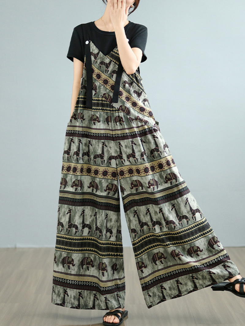 Women’s Spring Trendy Floral Pattern Loose Overalls Dungarees