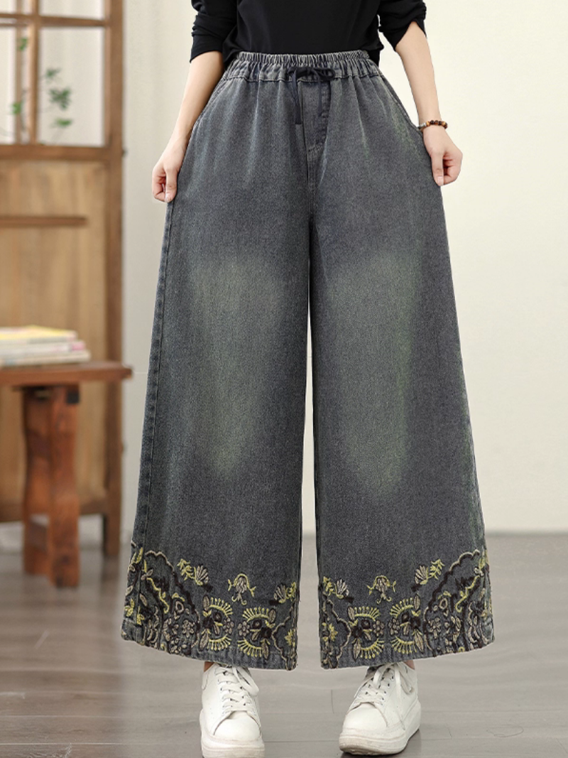 Women's Spring and Autumn Embroidered Printed Pocket Bottom