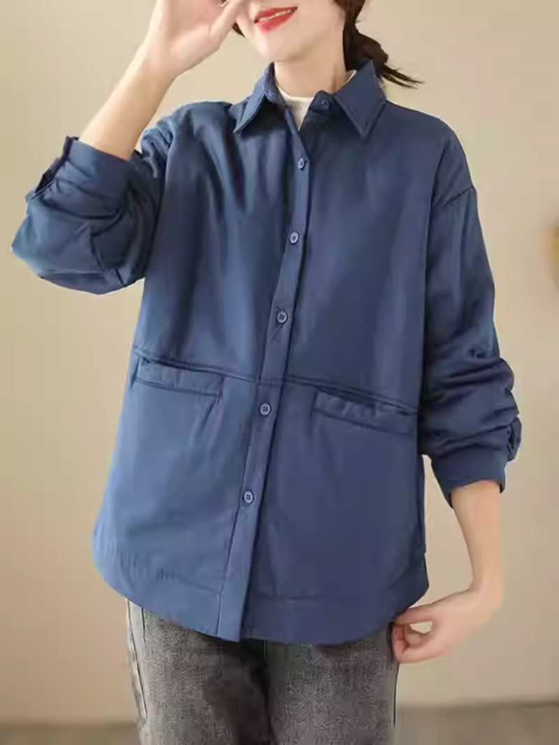 Minimalist cotton-nylon women's jacket, relaxed shacket with refined button front