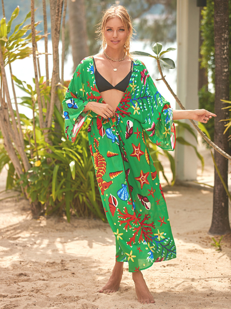 Daily Rituals Women's Cotton Green Kimono Jacket