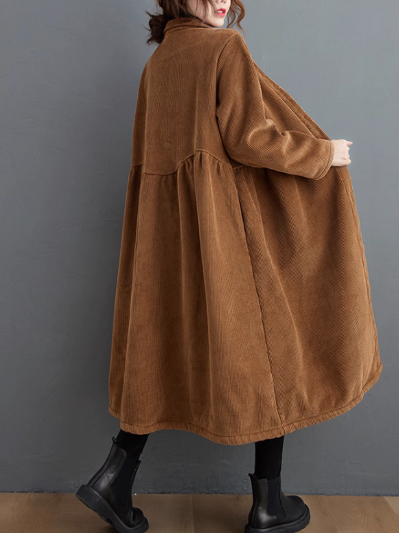 Elegant Corduroy Midi Shirt Dress with Buttons, Cozy Lining, Winter-Ready Silhouette