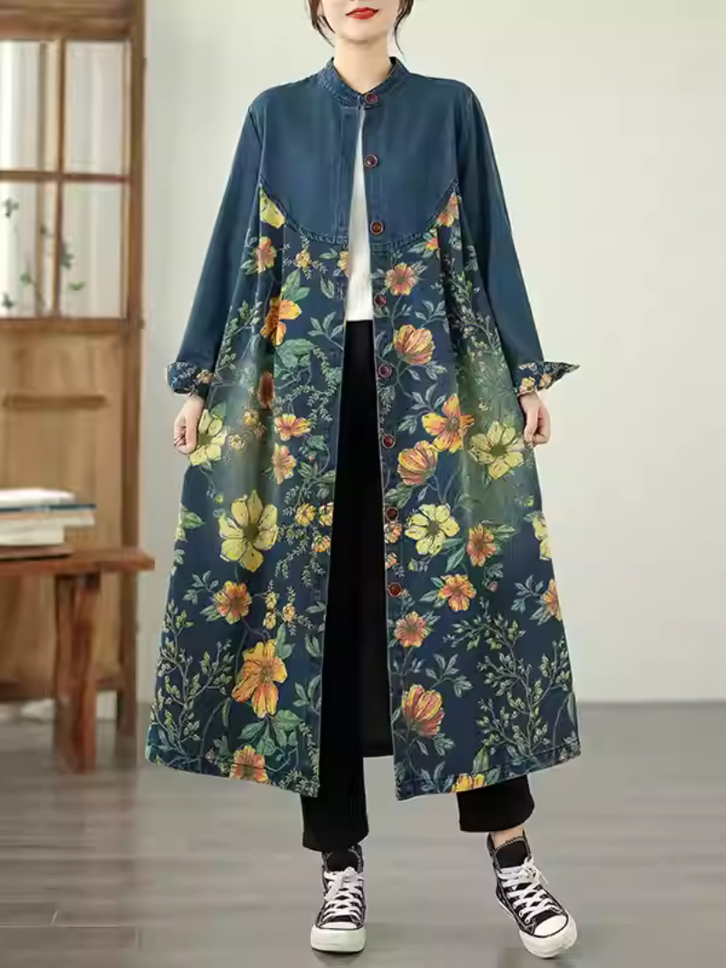 Women's Summer Patchwork Printed Casual Loose  Flower Coat