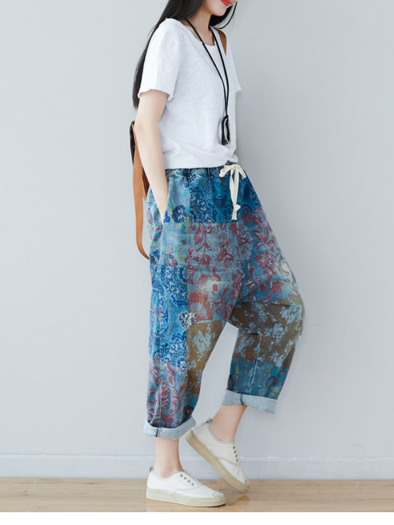 Women's Summer Perfect & Comfy Baggy Style Printed Denim Bottom