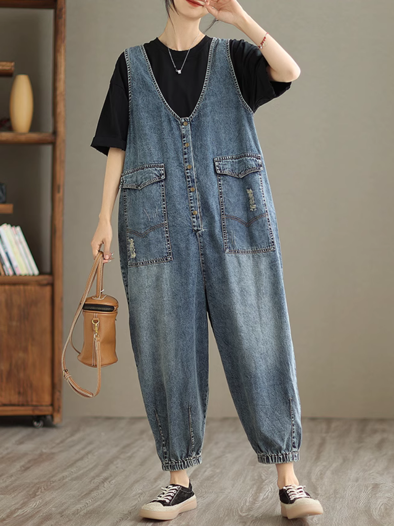 Women's Summer Loose Versatile Casual Denim High Waist  Dungaree