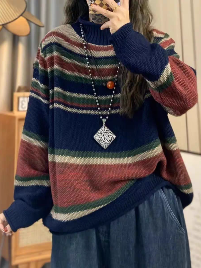 Striped Oversized Sweater in Acrylic Blend for Women, Effortless Knit