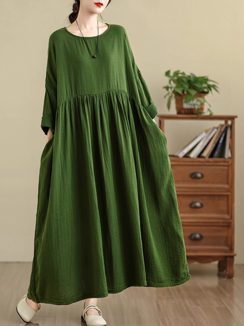 Women's Summer Fashionable Platted Solid Color Smock Dress