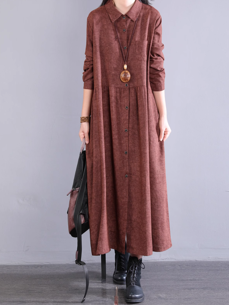 Women's Summer Button-Up Collar Style A-Line Shirt Dress