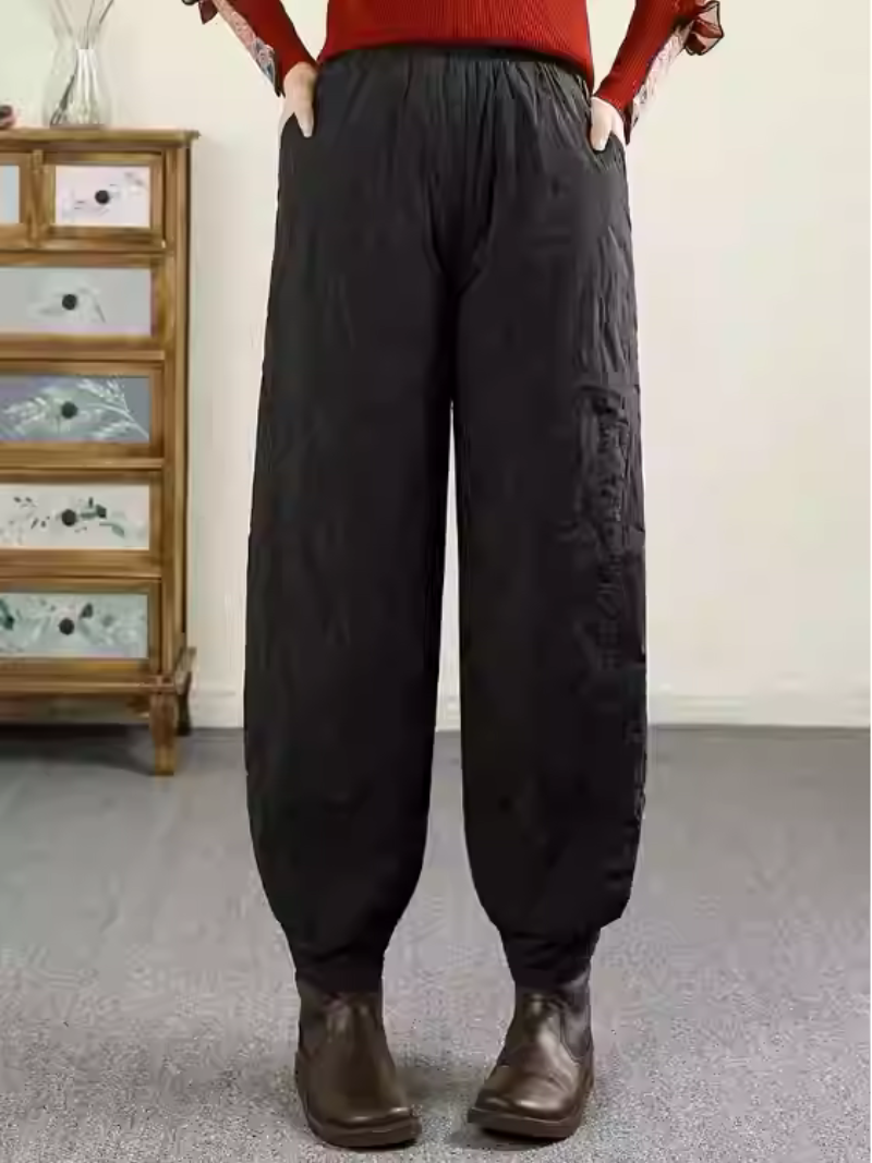 Chic Quilted Nylon Puffer Joggers, Elevated Women's Cozy Winter Pants