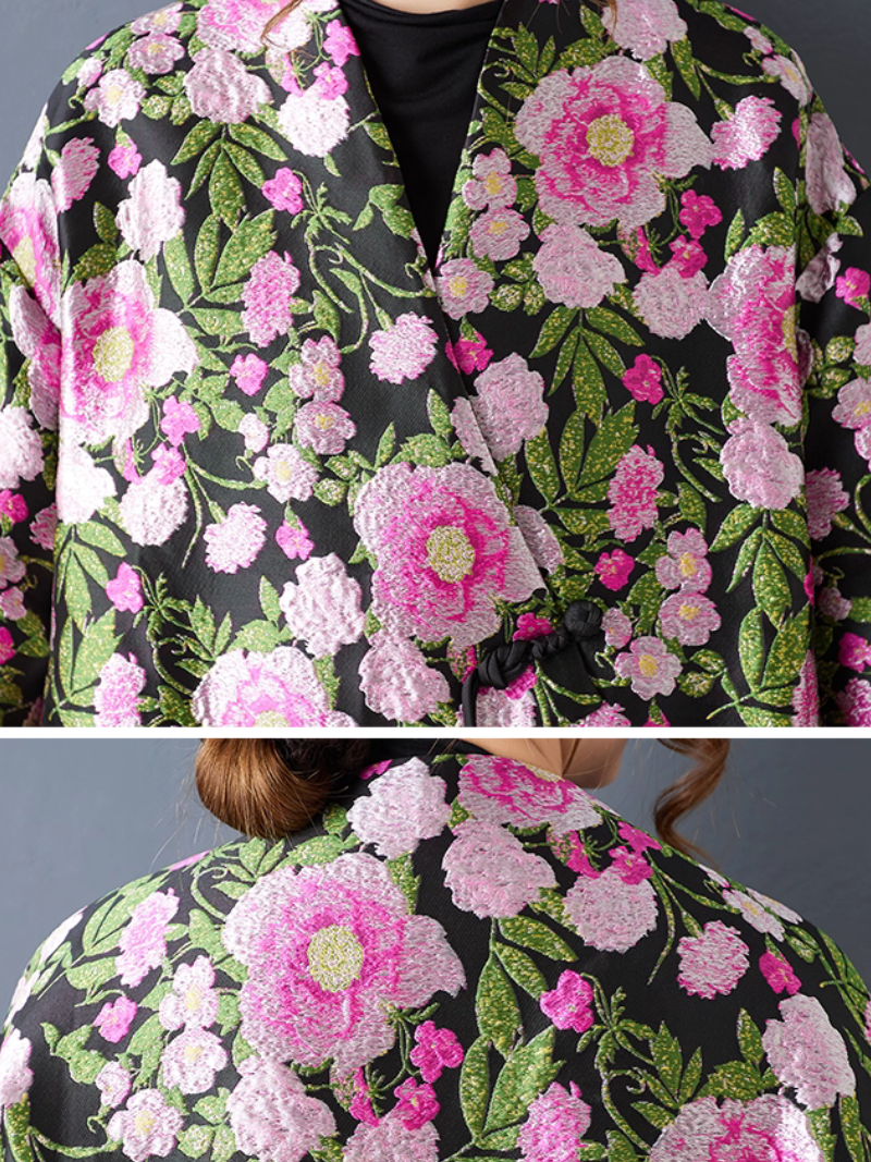 Vintage-Inspired Jacquard Floral Kimono – Oversized Duster Coat