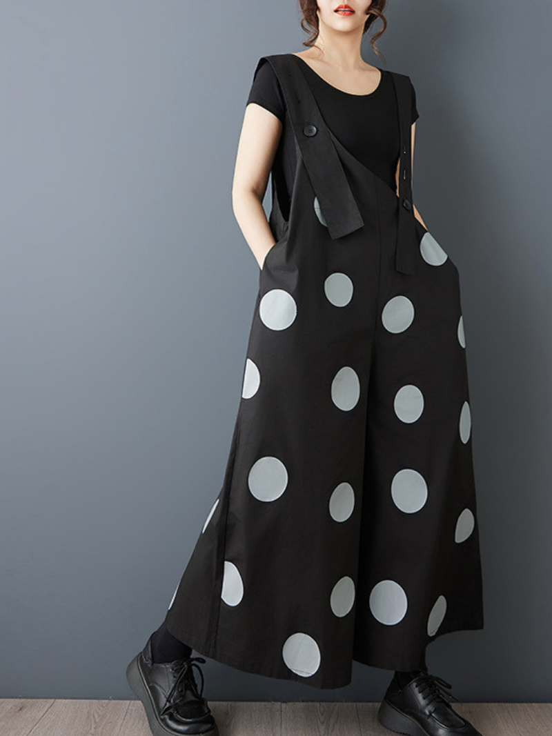 Modern Polka Dot Pinafore Dress with Wide A-line, Sculptural Silhouette