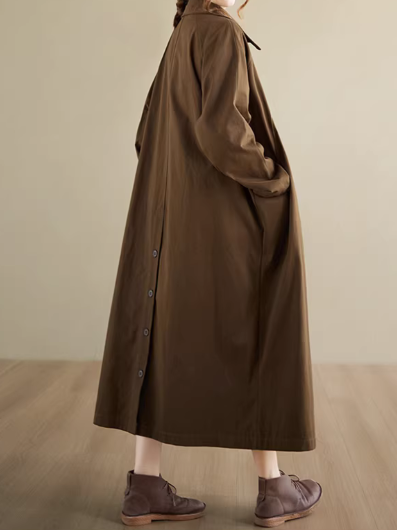 Chic Oversized Polyester Trench Coat with Notched Collar, Minimalist Women's Outerwear