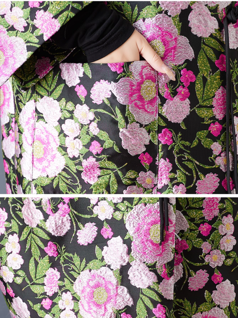 Vintage-Inspired Jacquard Floral Kimono – Oversized Duster Coat