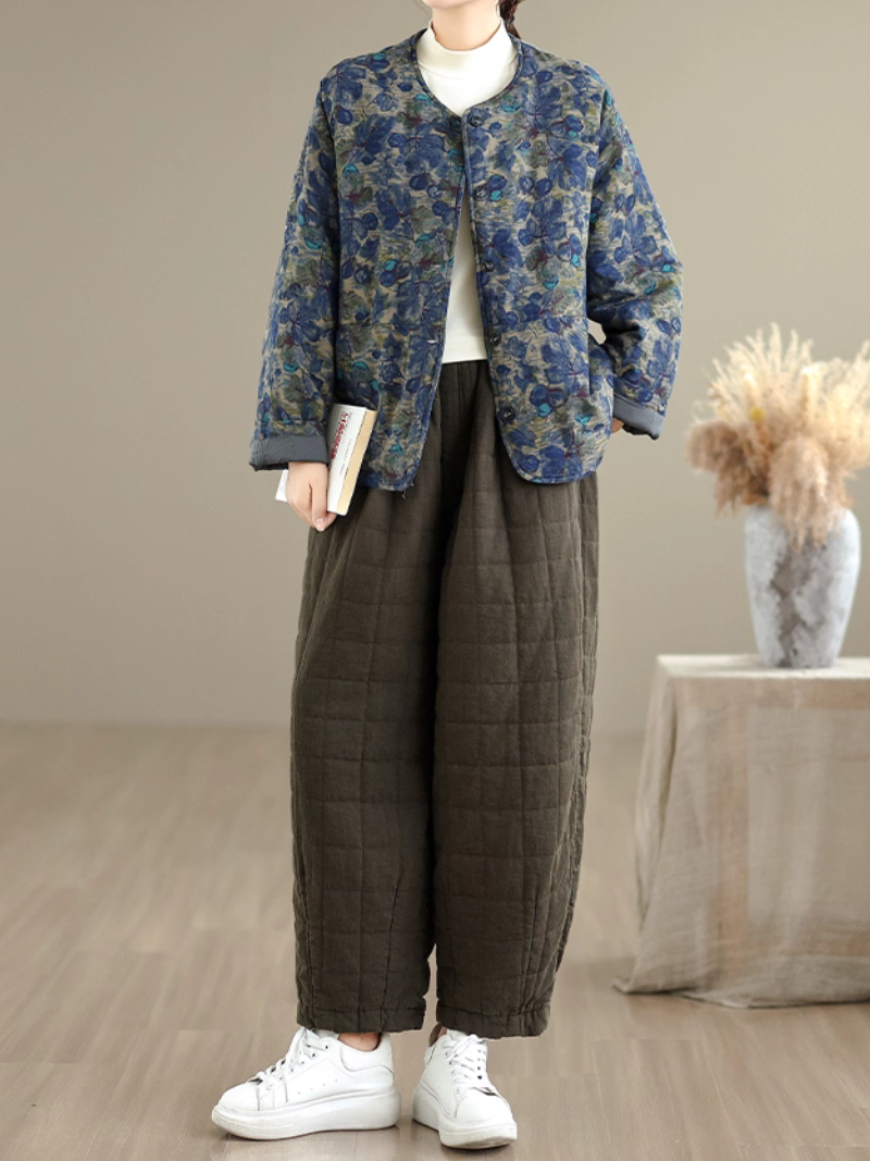 Vintage Floral Padded Jacket – Cozy, Loose-Fit Winter Outerwear
