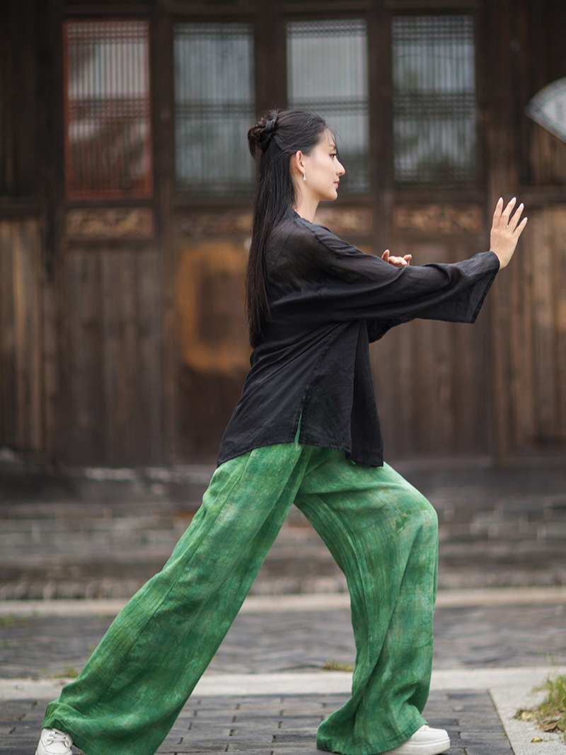 Artisanal Linen-Cotton Wide-Leg Palazzo Pants with Pockets, Women's Summer Elegance