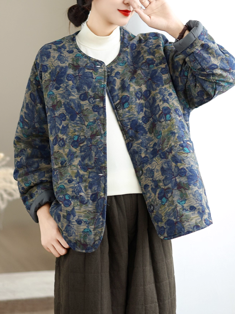 Vintage Floral Padded Jacket – Cozy, Loose-Fit Winter Outerwear