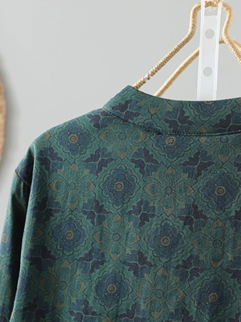 Mandarin-Collar Linen Cotton Wrap Blouse with Frog Buttons for Women