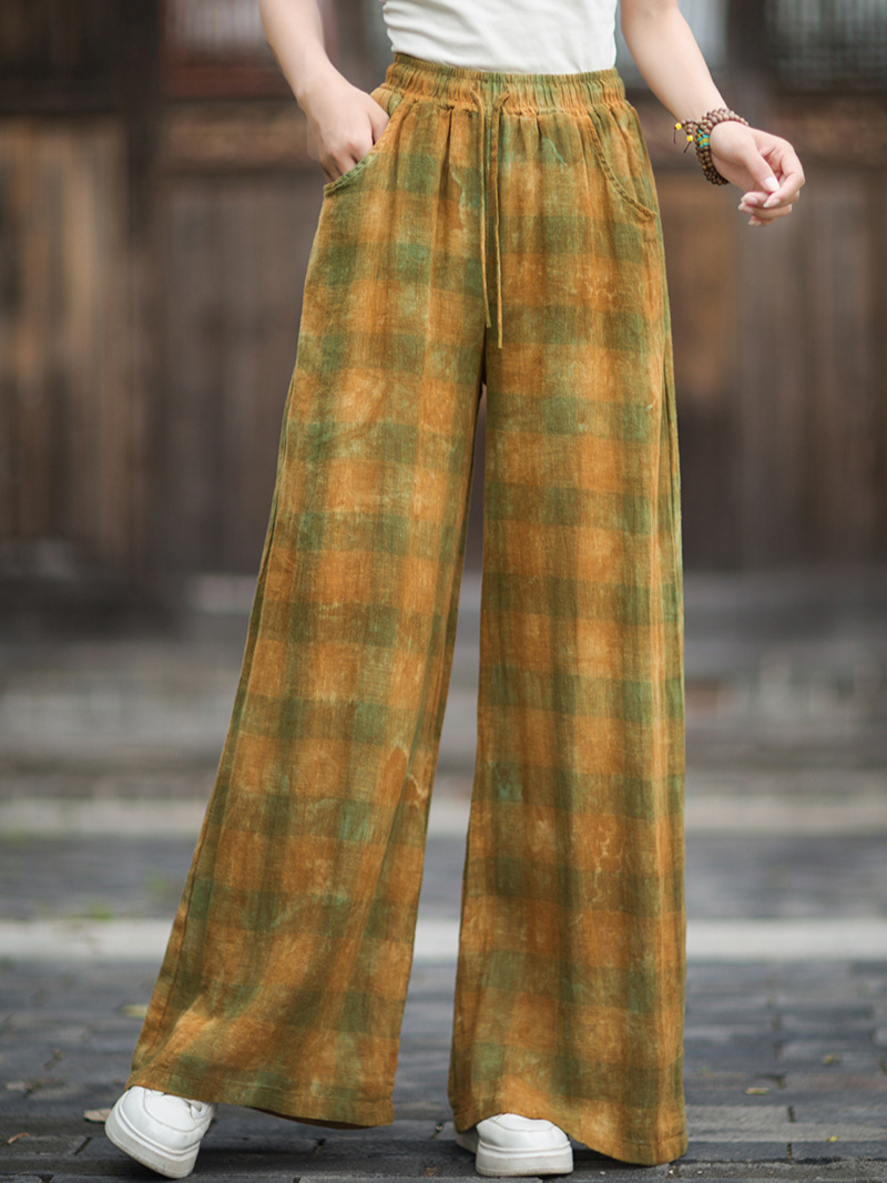 Artisanal Linen-Cotton Wide-Leg Palazzo Pants with Pockets, Women's Summer Elegance