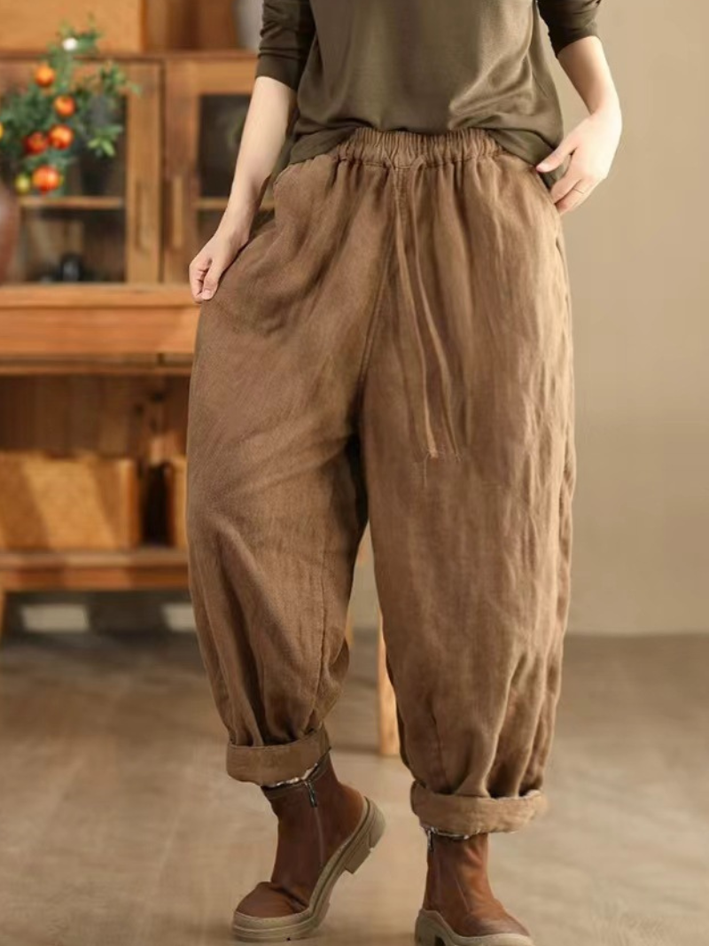 Artisan Cotton&Flax Relaxed Lantern Trousers – Women's Harem Pants with Pockets