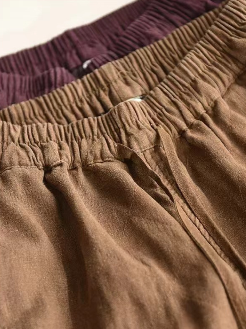 Artisan Cotton&Flax Relaxed Lantern Trousers – Women's Harem Pants with Pockets