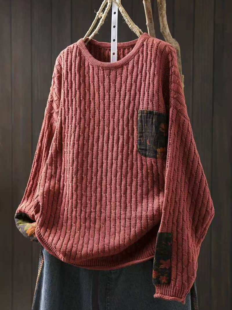 Chic Cotton Sweater Featuring a Contrast Pocket