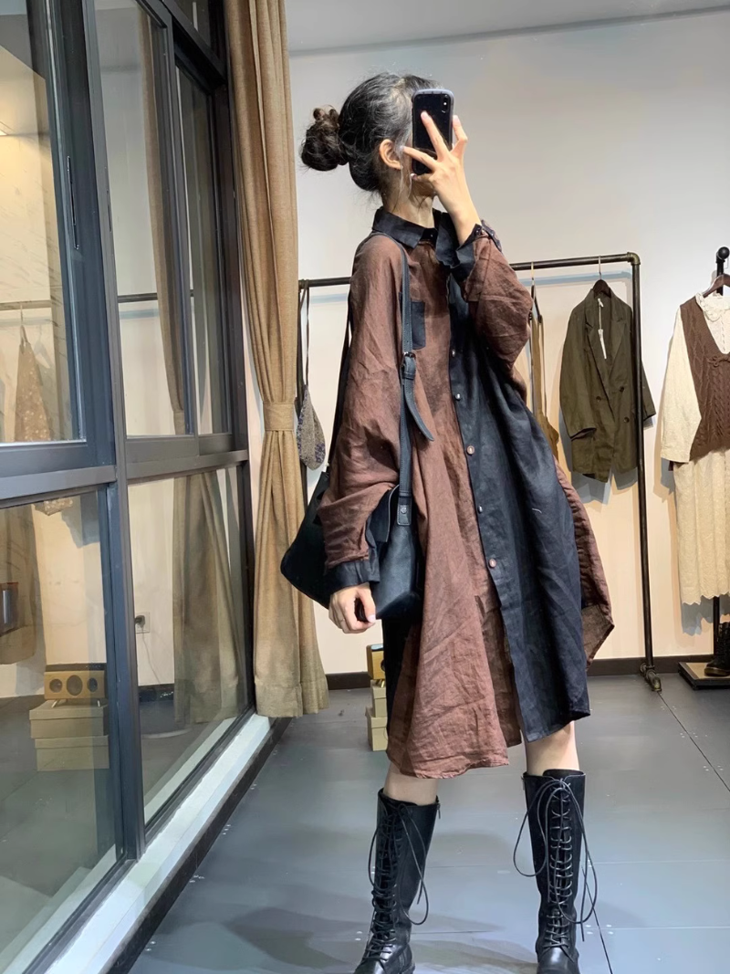 brown Shirt Dress for women's
