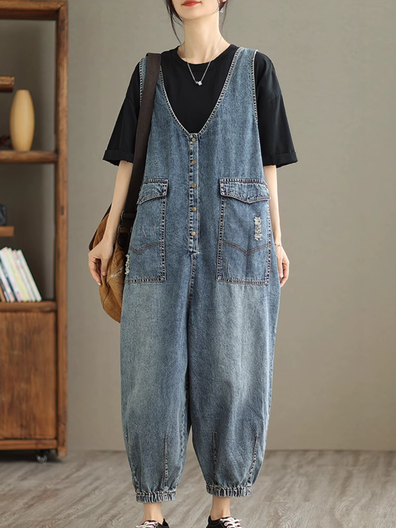 Women's Summer Loose Versatile Casual Denim High Waist  Dungaree