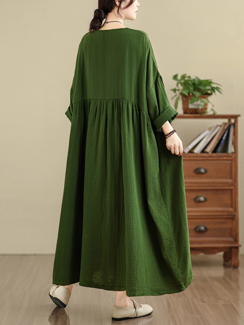 Women's Summer Fashionable Platted Solid Color Smock Dress