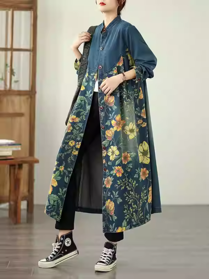 Women's Summer Patchwork Printed Casual Loose  Flower Coat