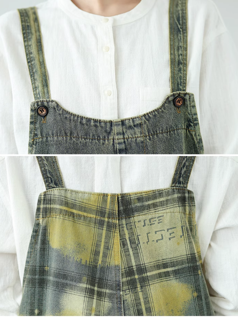 Women's Artistic Patchwork Jeans Wide-Leg Jumpsuit Dungaree