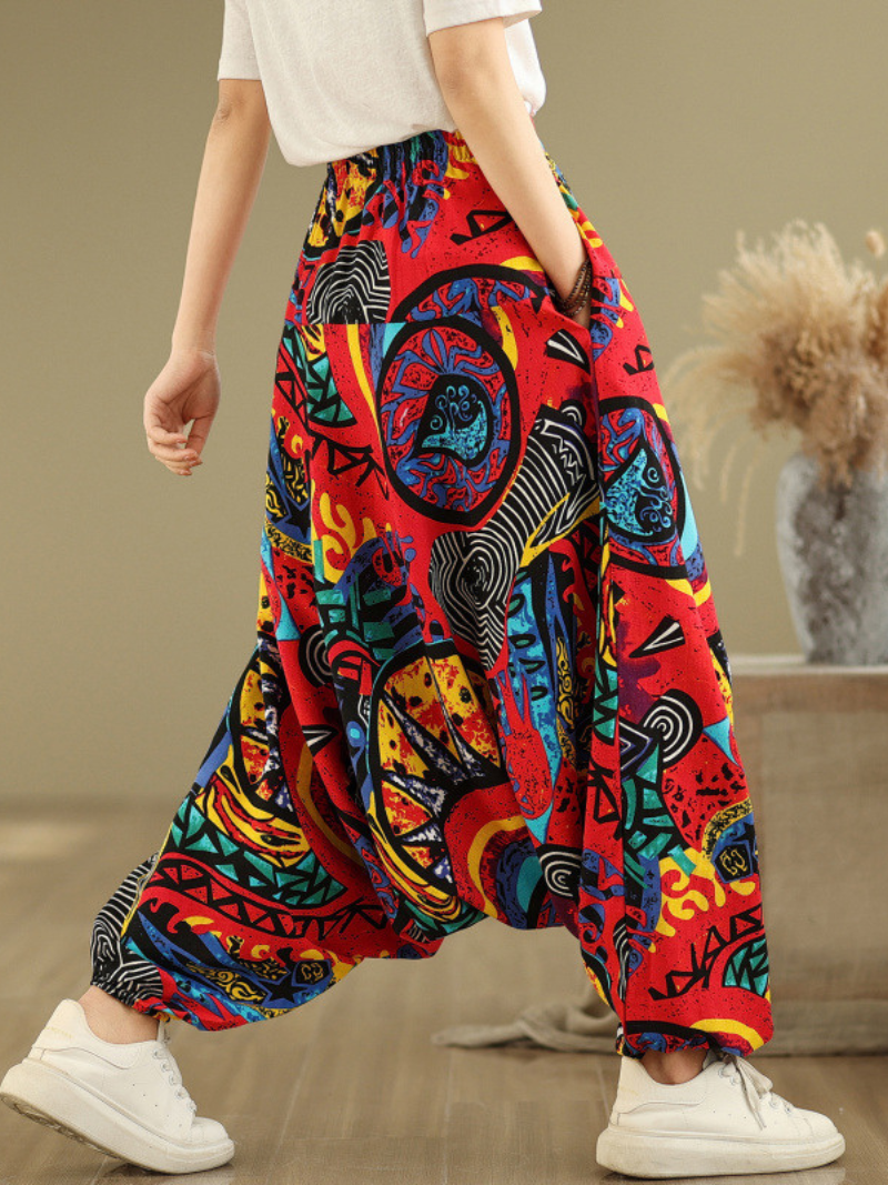  Women's High Waisted  eye-catching ethnic print Bottom