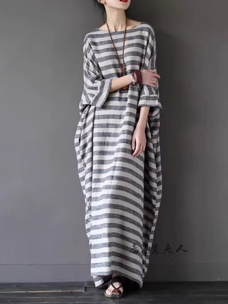   Women's Beautiful Retro Loose Striped Kaftan Dress