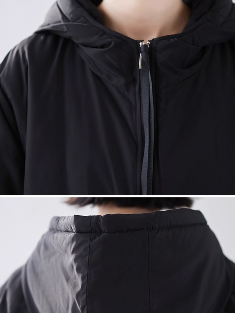 Modern Longline Hooded Parka for Women – Minimal Zip Design