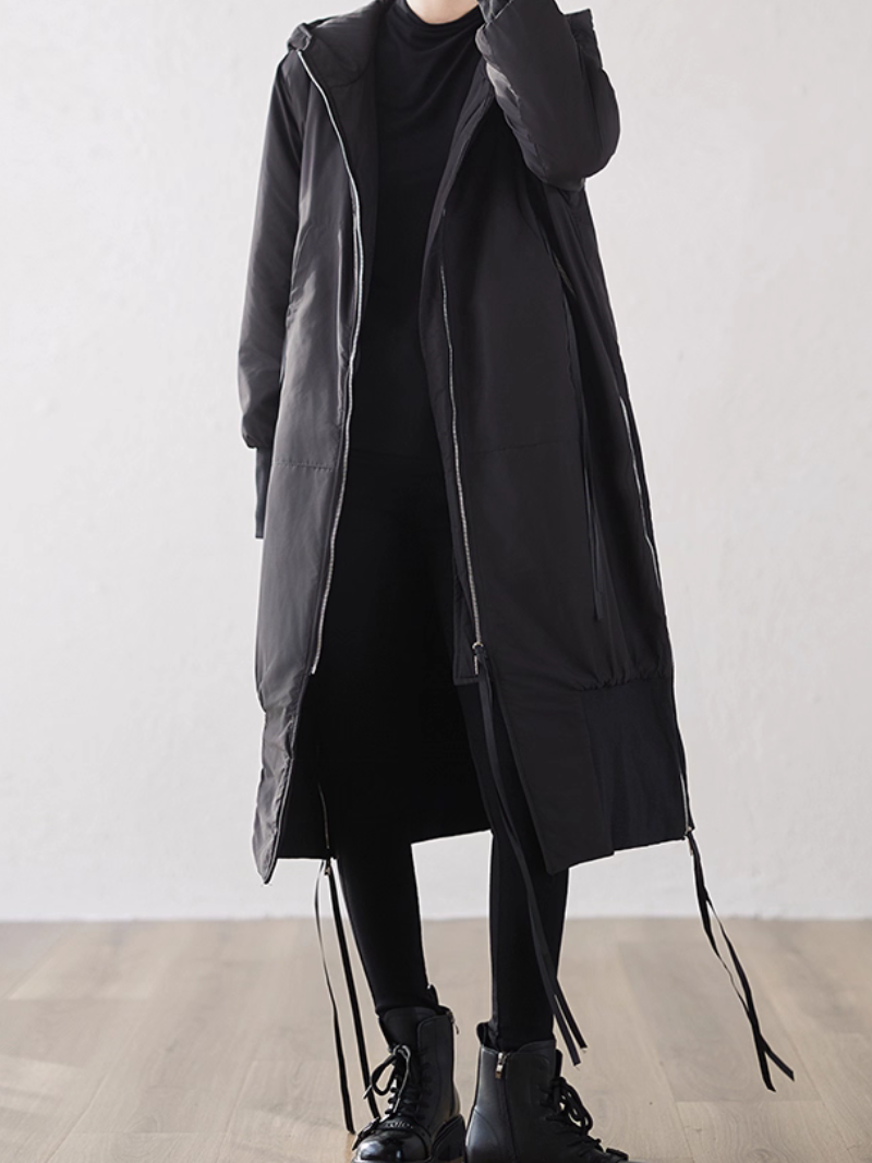 Modern Longline Hooded Parka for Women – Minimal Zip Design