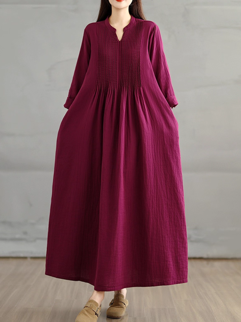 Women's Summer Cool Loose Fit Solid Side Pocket Smock Dress