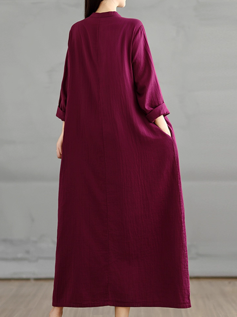 Women's Summer Cool Loose Fit Solid Side Pocket Smock Dress