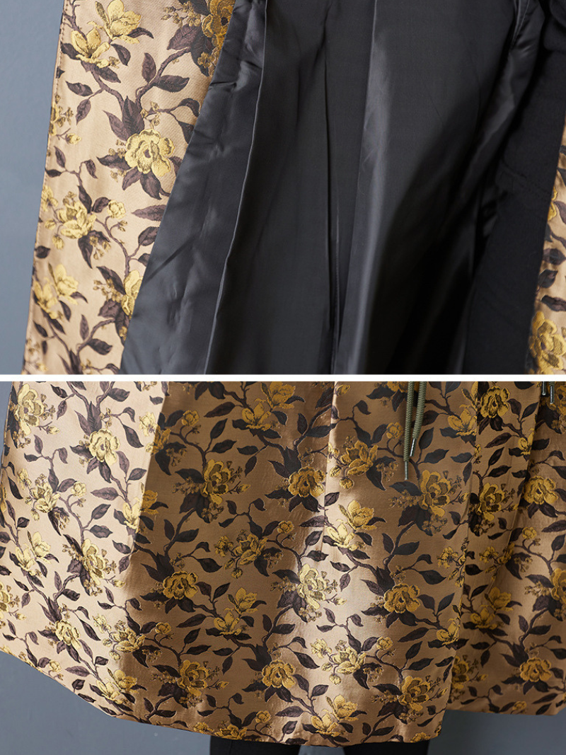 Lustrous Jacquard Satin Floral Cape Jacket with Mandarin Collar Elegance