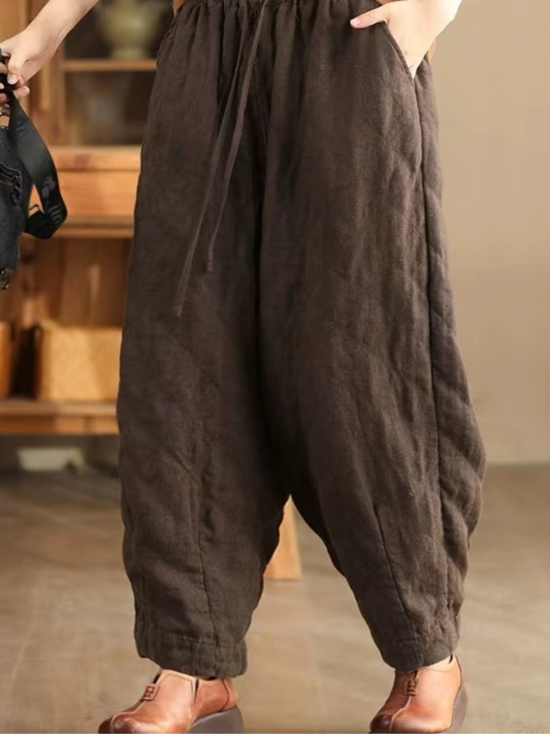 Artisan Cotton&Flax Relaxed Lantern Trousers – Women's Harem Pants with Pockets