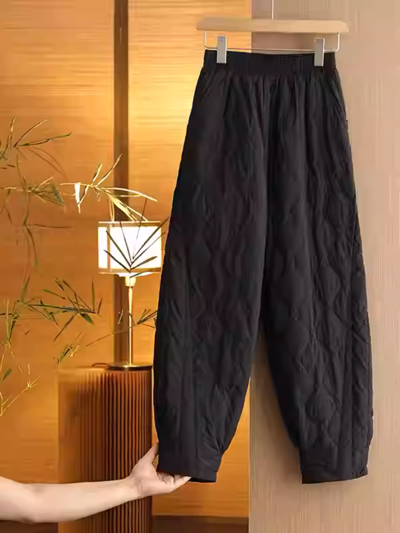 Elegant Quilted Thermal Jogger Pants, Cozy Winter Trousers for Women